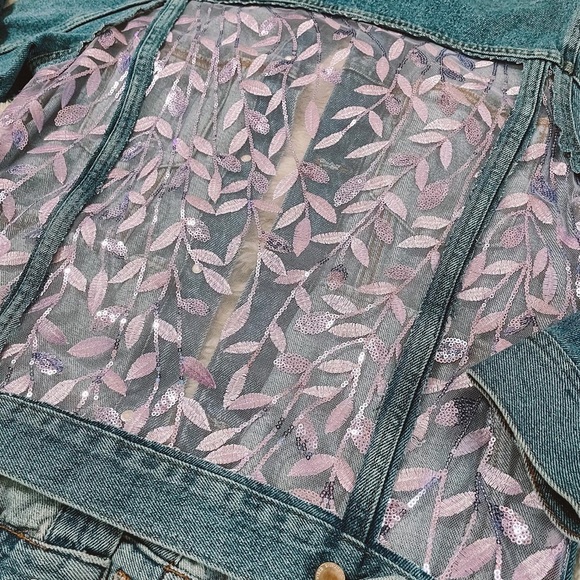 H&M DIY Purple Sequin Vines Lace Denim Jacket - Picture 2 of 2